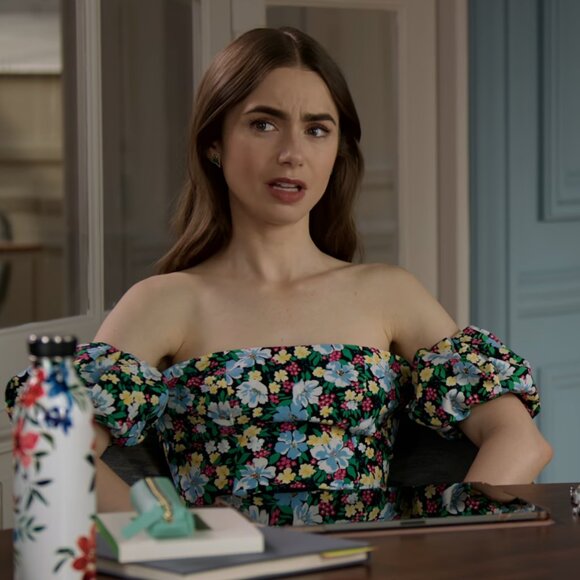 Maje Rapy Floral Off the Shoulder Dress ASO Emily in Paris - Picture 12 of 13